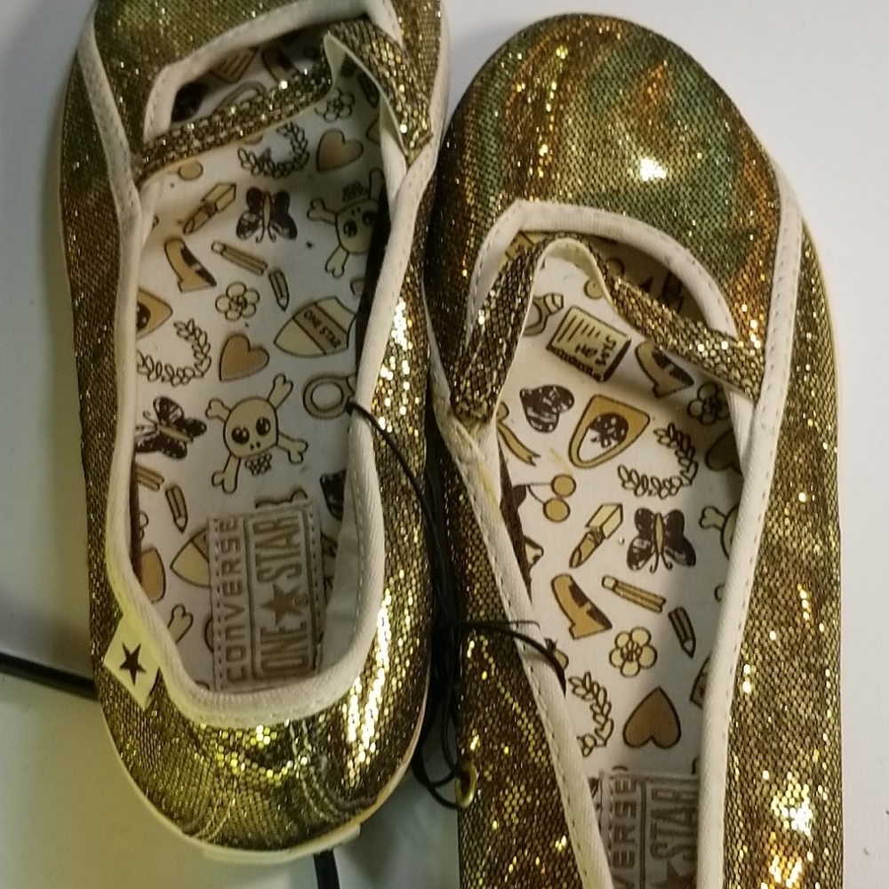 Converse one star sparkly gold slip on shoes S 5.5